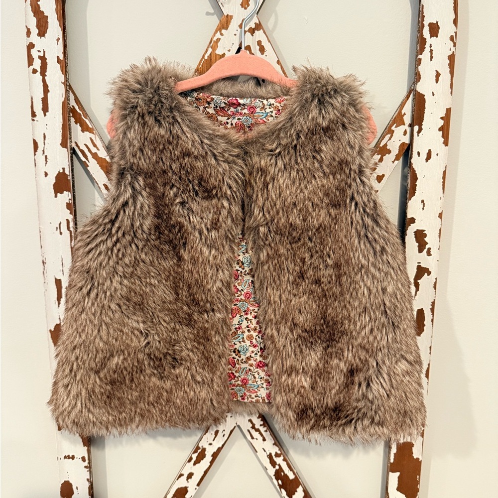 T.J.Maxx Kids Faux Fur Vest with Floral Lining